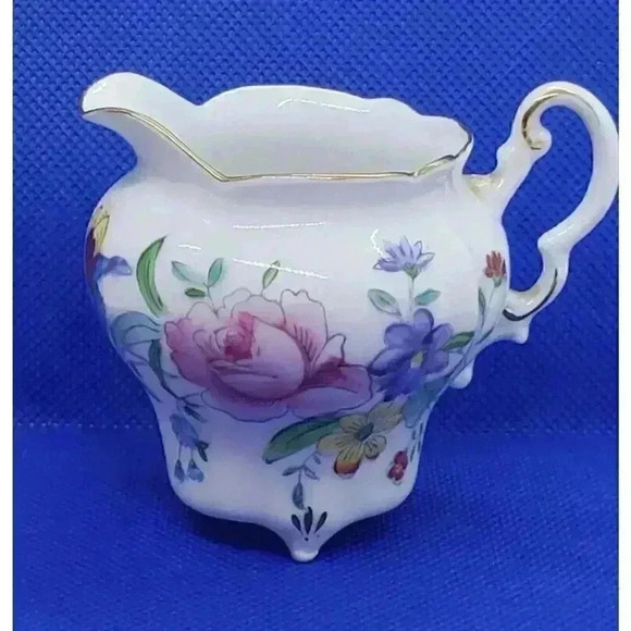 Vintage Mini Pitcher Creamer Syrup Vase Fine China Flowers Rosetti Japan 1950 - Picture 2 of 14